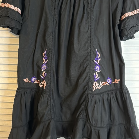 FREE PEOPLE Pavlo Embroidered Ruffle Boho Lined Dress Black Babydoll Large - Picture 11 of 11